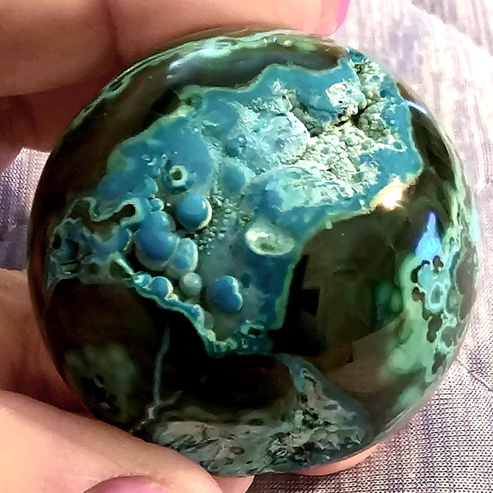 46.5mm, Malachite & Chryscolla Sphere, 192 g, New!